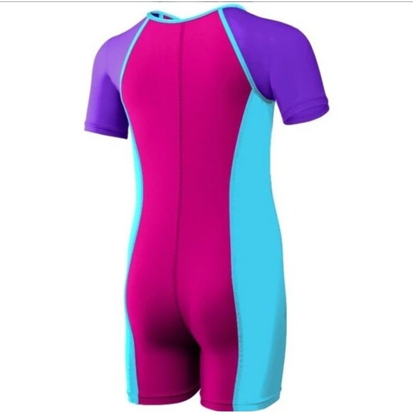 TYR Girls Solid Thermal Swim Suit Zip up Purple Pink Blue Size 7/8 New - Picture 2 of 6
